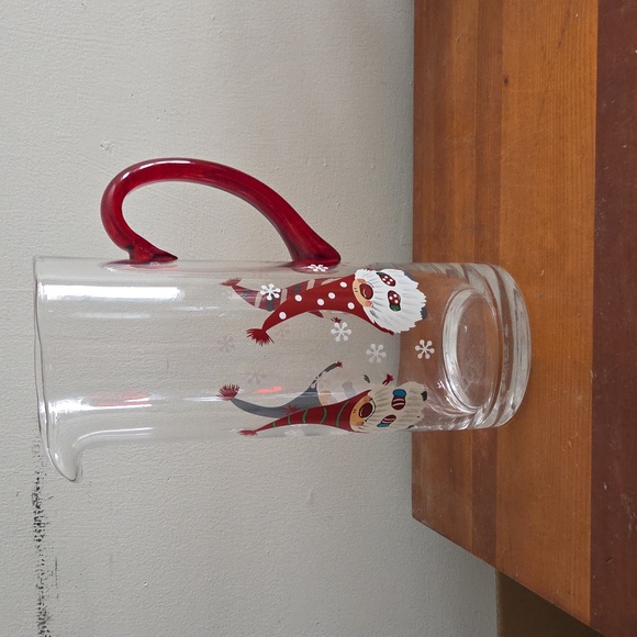 Hand Painted Gnome Pitcher Large Glass Pitcher - Christmas - Picture 2 of 4